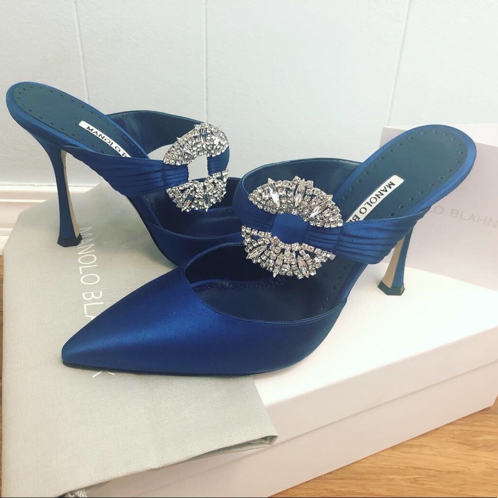 Manolo Blahnik Maidugur Satin Blue 105mm